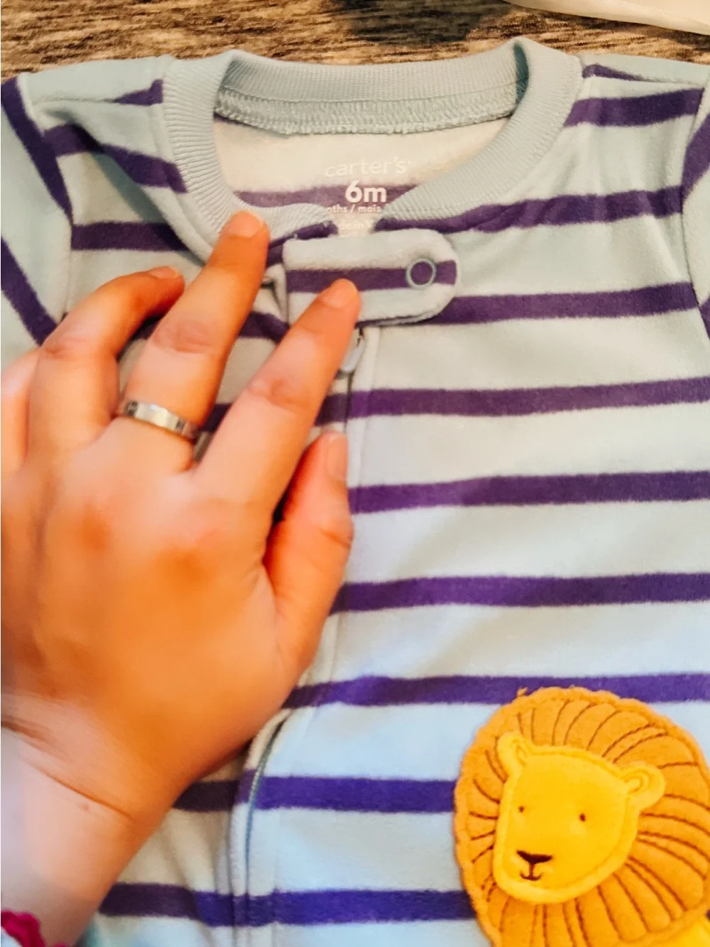Carter's Purple and Light Blue Striped Lion Footed One-Piece
